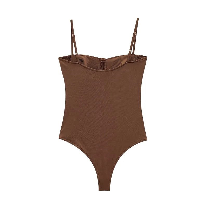 MUJER Sexy Satin Body Femmes Dos Nu Bustier Top Femmes Sexy Tenues Lingerie Bodys pour Femmes Sans Manches Femmes Top Body