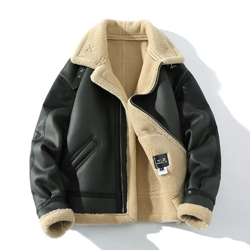 Veste Daim Premium Lencensa - Hiver Fausse Peau Mouton Moto - Qualité Exceptionnelle Vintage