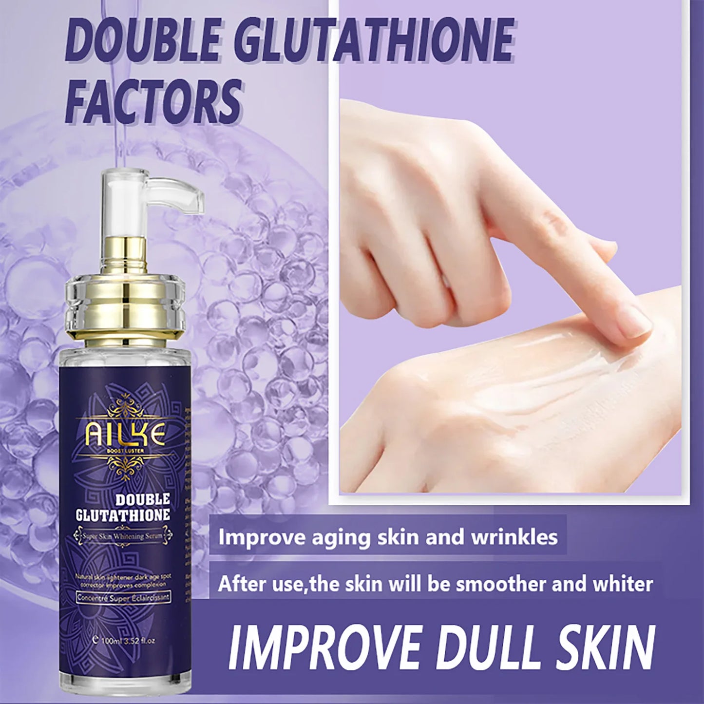 AILKE – ensemble de soins pour la peau blanchissant, éclaircissant, avec double glutathion, réduit les taches noires, foncées et blanches, pour tous les Types de peau