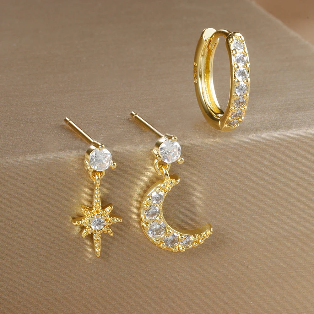 3 pièces de luxe étoile pendentif Piercing boucles d'oreilles ensemble pour les femmes en acier inoxydable Zircon Punk clous d'oreille boucle d'oreille dame bijoux aretes