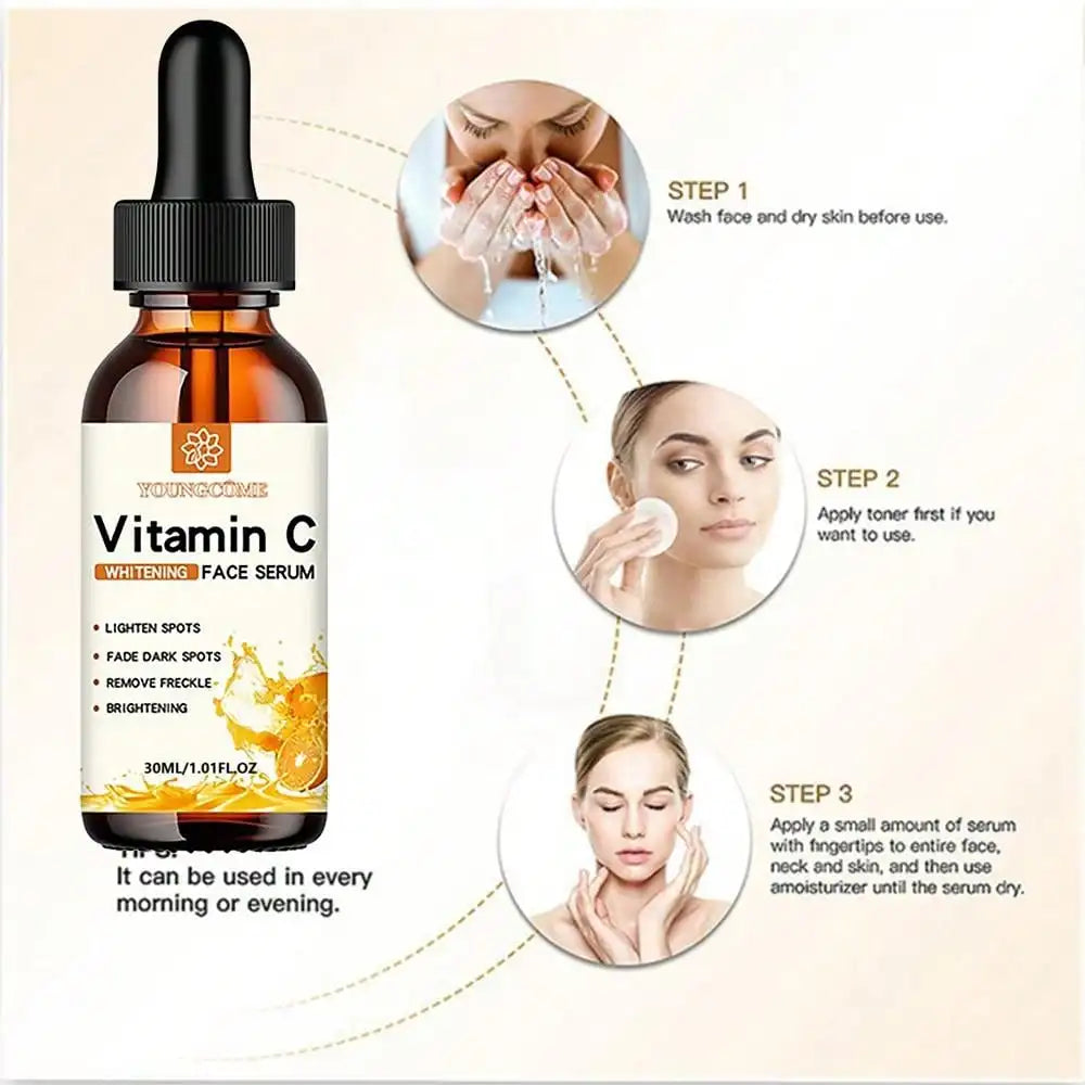 L'essence pour le visage à la vitamine C contient l'acide hyaluronique dissolvant de taches foncées réparation hydratante Essence Anti-âge soins de la peau du visage 30ml