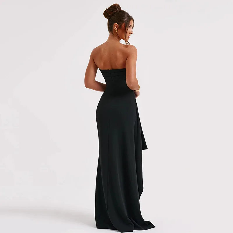 Robe Maxi fendue, épaules dénudées, élégante, taille haute, tenue de Club pour femmes, Sexy, sans bretelles, robe froncée