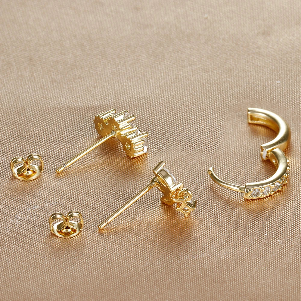 3 pièces de luxe étoile pendentif Piercing boucles d'oreilles ensemble pour les femmes en acier inoxydable Zircon Punk clous d'oreille boucle d'oreille dame bijoux aretes