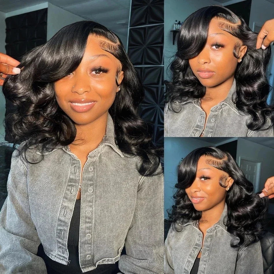 Perruques brésiliennes Bob Body Wave 13x4 Transparent dentelle avant cheveux humains vague lâche perruque courte 200% densité dentelle frontale Remy perruques