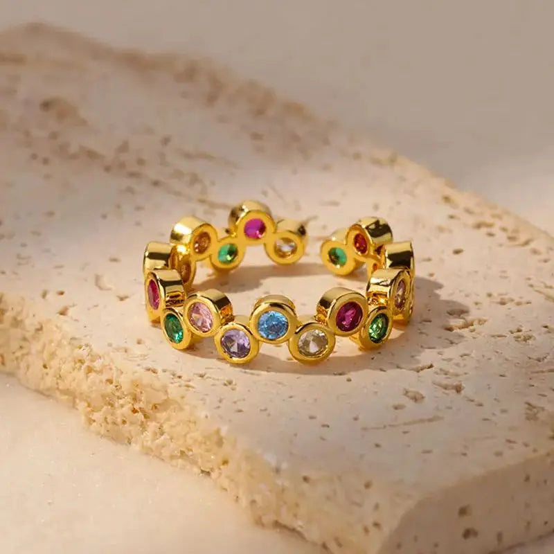 Bague Zircon Dorée Acier Inoxydable - Style Y2K Tendance 2025
