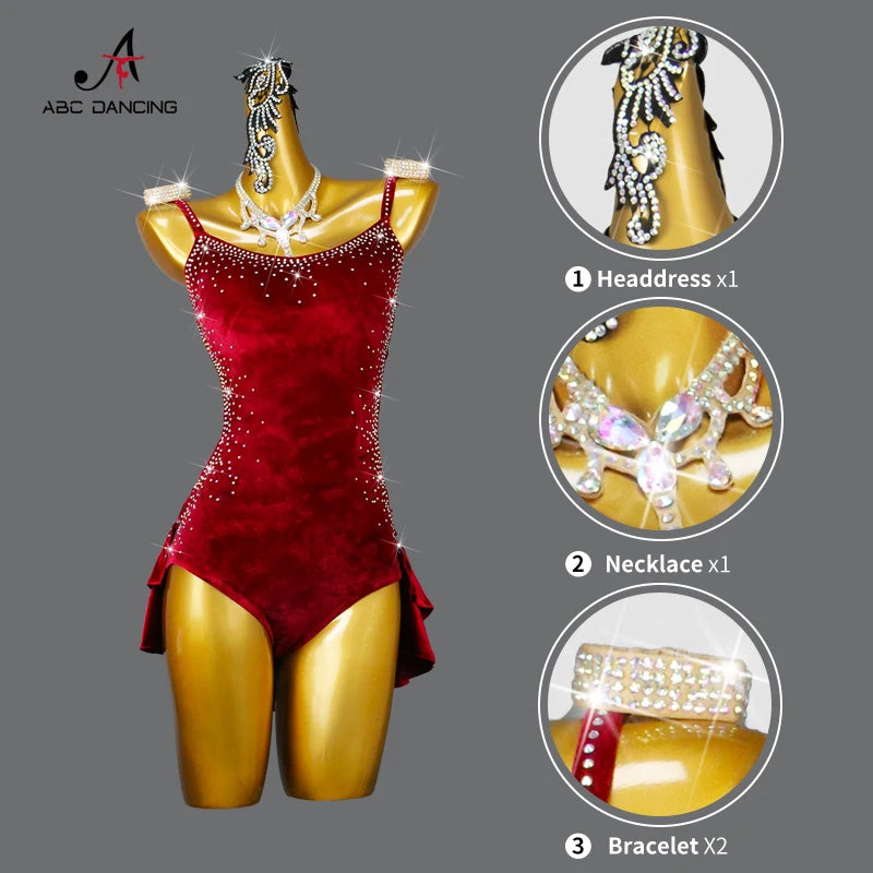 Robe de Danse Latine Velours - Costume Cha-Cha Sexy Femme