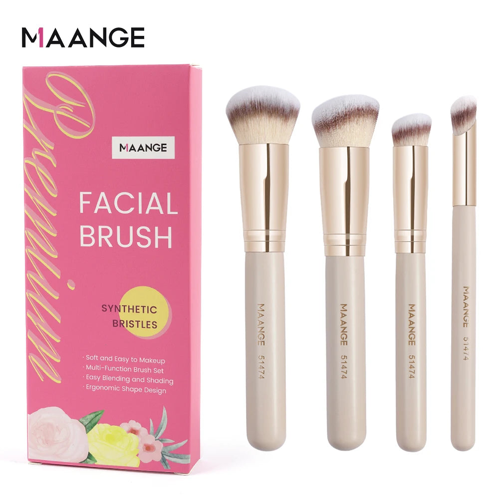 MAANGE-Kit de pinceaux de maquillage pour le visage pour femme, correcteur de fond de teint, poils doux, outil de beauté impeccable, coffret cadeau, 4 pièces