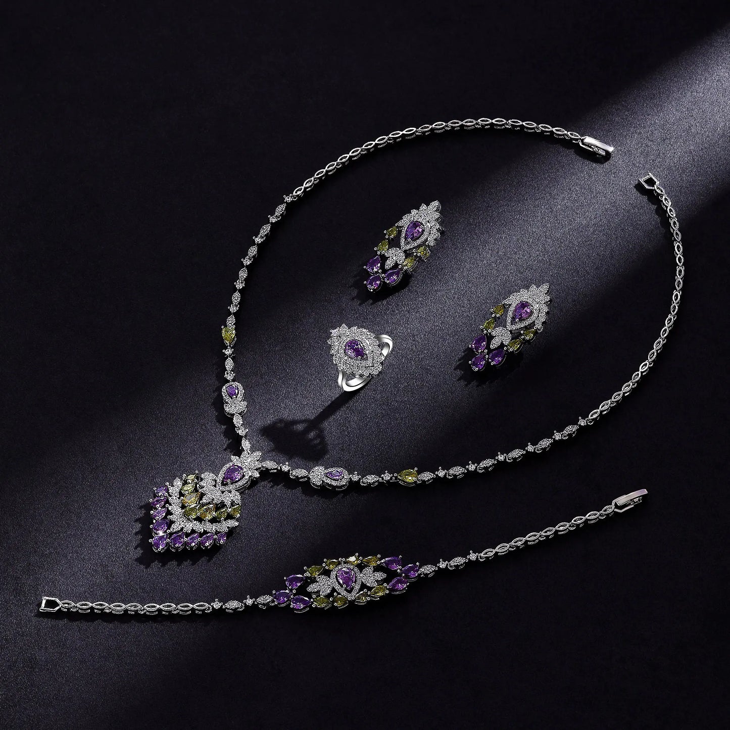 Ensemble de bijoux de mariée de luxe avec zircon cubique contre-indiqué, 4 pièces, vente chaude, Dubaï, 2024