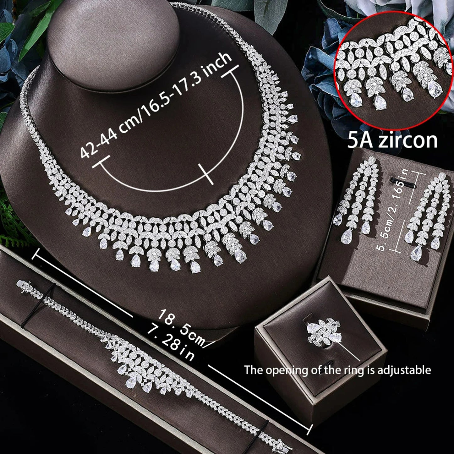 Ensemble de bijoux de mariée de luxe avec zircon cubique contre-indiqué, 4 pièces, vente chaude, Dubaï, 2024