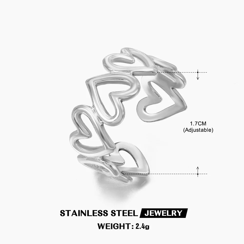 Bague en forme de cœur en acier inoxydable pour femmes, couleur or, anneau creux en métal, Bijoux étanches, cadeau pour petite amie
