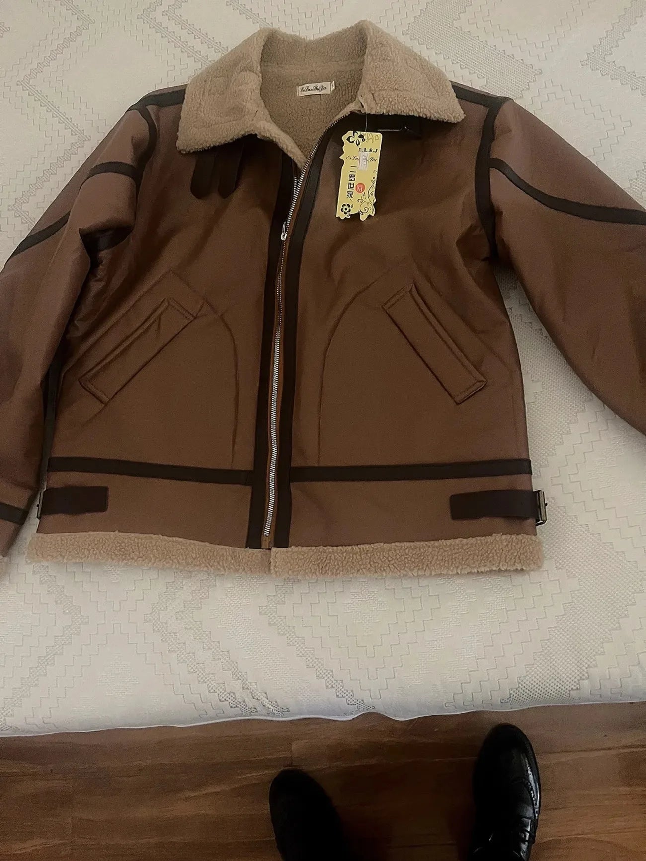 Veste Daim Premium Lencensa - Hiver Fausse Peau Mouton Moto - Qualité Exceptionnelle Vintage
