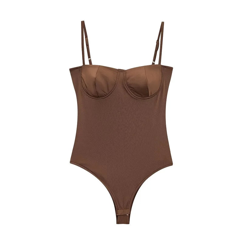 MUJER Sexy Satin Body Femmes Dos Nu Bustier Top Femmes Sexy Tenues Lingerie Bodys pour Femmes Sans Manches Femmes Top Body