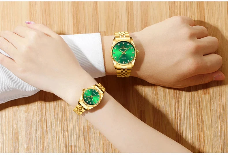 CHENghts-Montre de couple à quartz en acier inoxydable doré pour femme, horloge de luxe