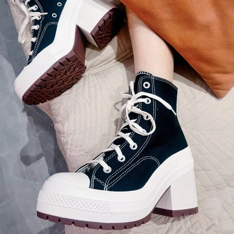 Lencensa - Baskets Plateforme Femme Premium | Sneakers Toile Haute de Qualité Supérieure
