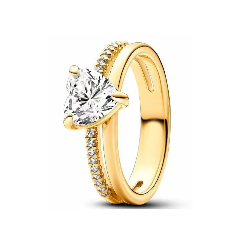 Bague en argent plaqué or 18 carats pour femmes, en forme de cœur, en Zircon, bijoux fins, cadeaux d'anniversaire, de saint-valentin, 925