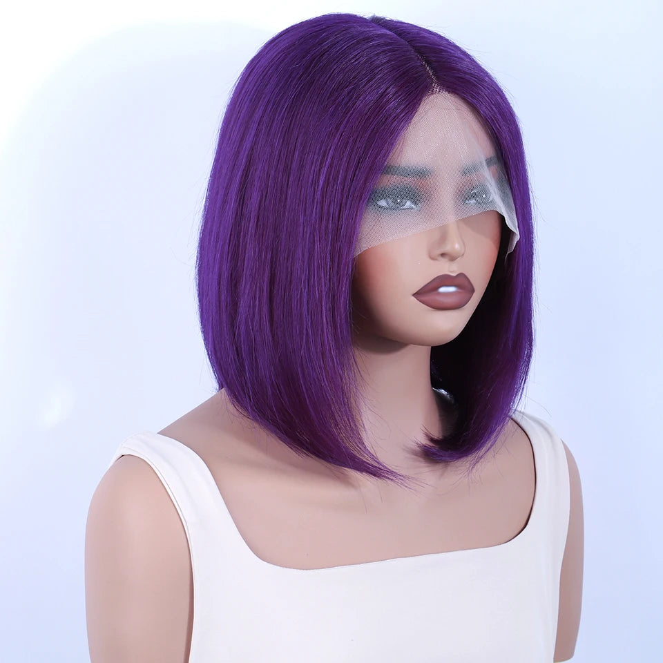 Rebecca-Perruque Bob Péruvienne Naturelle Courte, Cheveux Lisses, Brun Rousse 33, 13x6x1 T, pour Femme