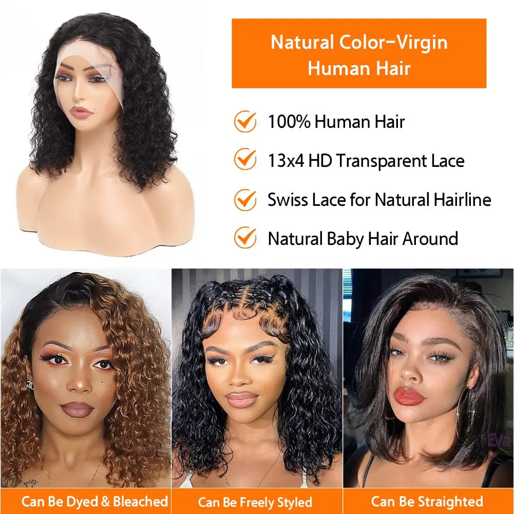 Perruque Bob brésilienne ondulée courte bouclée 8-16 perruque Lace Closure perruque vague d'eau 13x4 dentelle avant perruques de cheveux humains pour les femmes noires