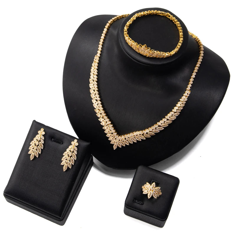 Ensemble de bijoux de mariée de luxe avec zircon cubique contre-indiqué, 4 pièces, vente chaude, Dubaï, 2024