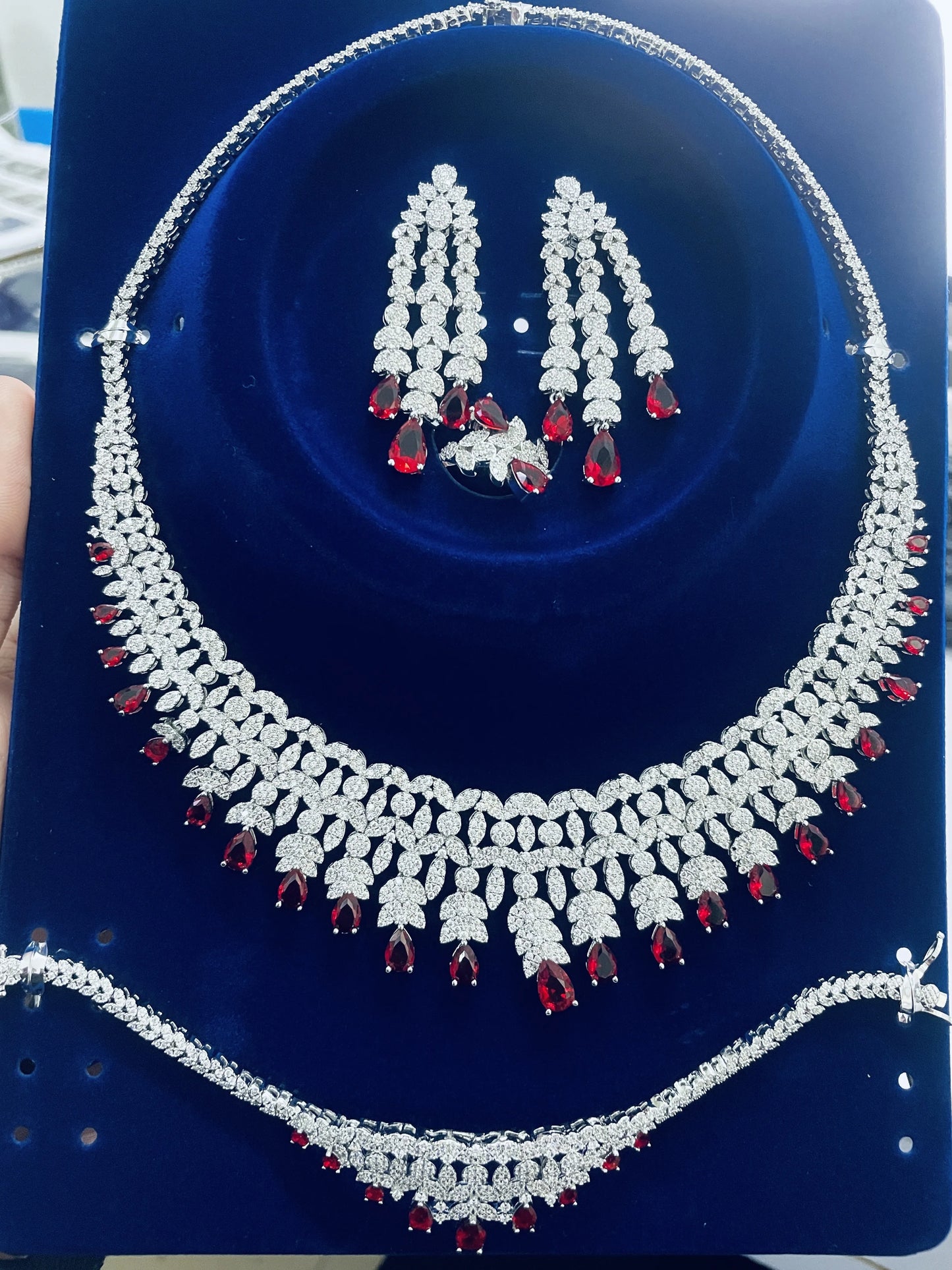 Ensemble de bijoux de mariée de luxe avec zircon cubique contre-indiqué, 4 pièces, vente chaude, Dubaï, 2024