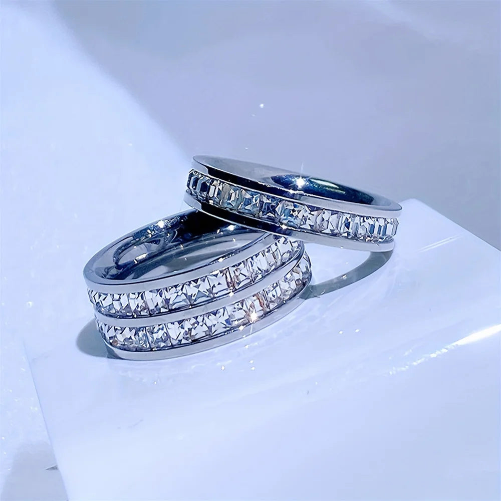 Bague de luxe en acier inoxydable pour femmes, ensemble de trois pièces en Zircon, accessoire de doigt classique à la mode, bijoux cadeaux féminins