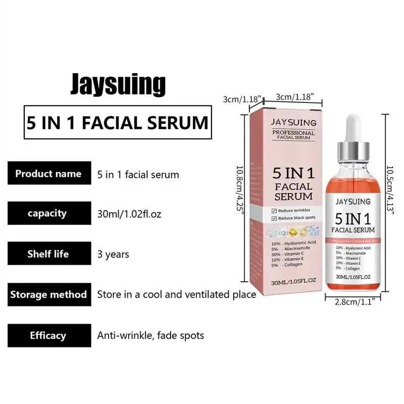 Sérum pour le visage 5 en 1, estompe les ridules, raffermissant, rétrécit les pores, hydratant, éclaircissant, acide hyaluronique, rétinol, 1/2/3 pièces