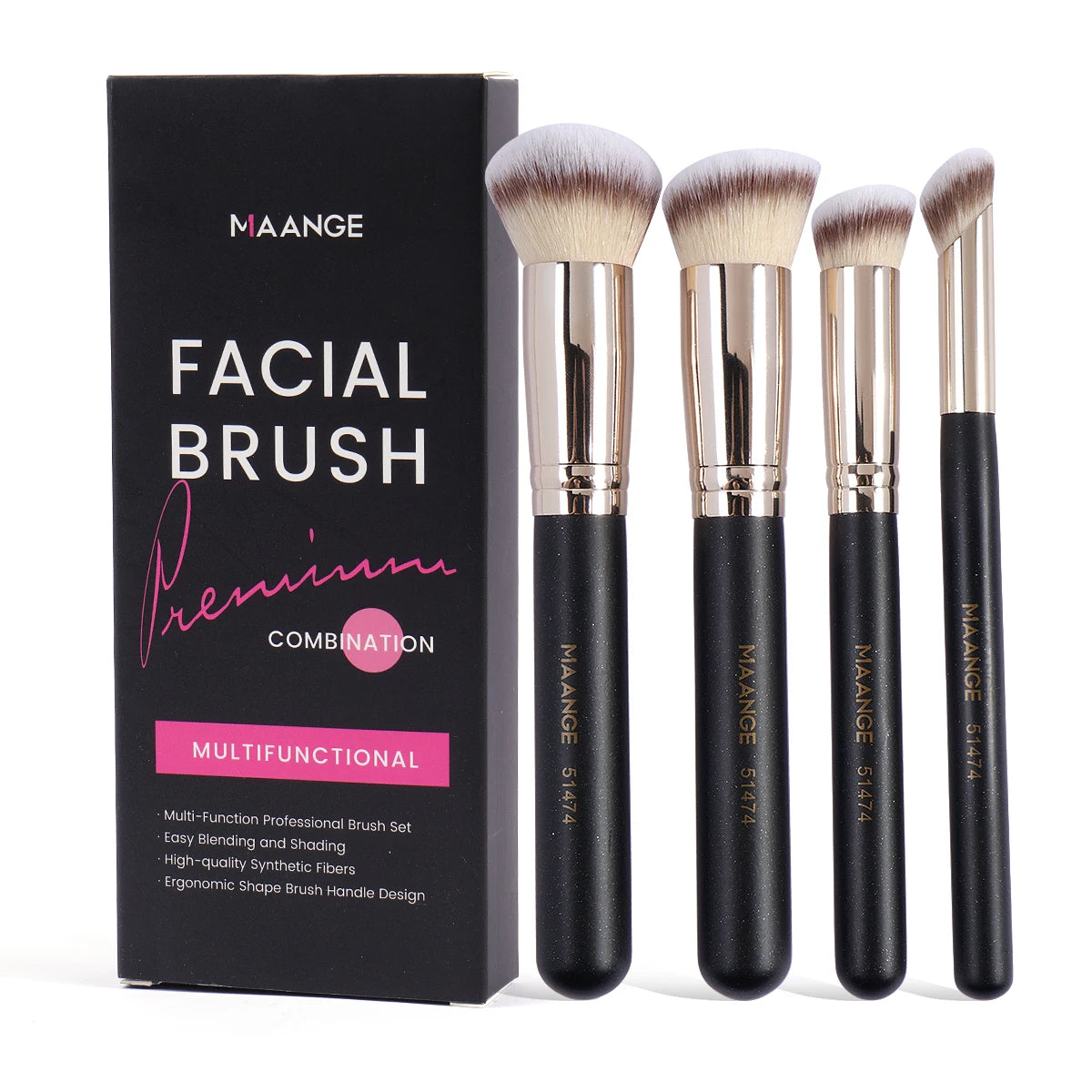 MAANGE-Kit de pinceaux de maquillage pour le visage pour femme, correcteur de fond de teint, poils doux, outil de beauté impeccable, coffret cadeau, 4 pièces
