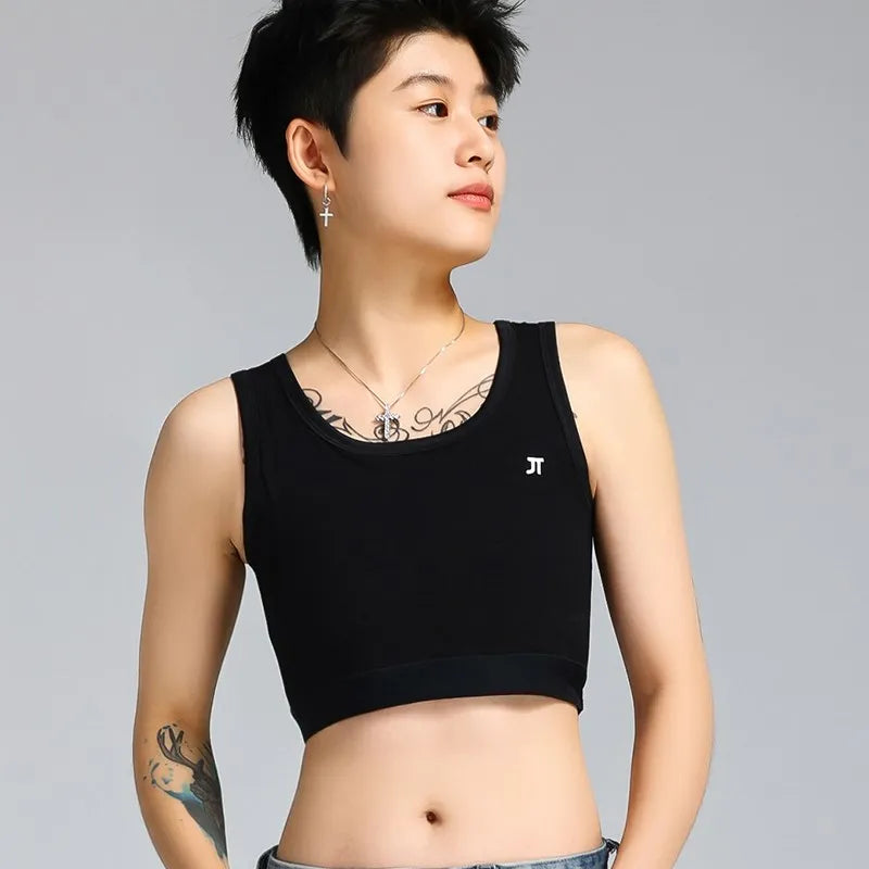 Pull poitrine liant pansement poitrine liant coton Tomboy soutien-gorge lesbienne culture hauts Super plat sport soutien-gorge - Lencensa