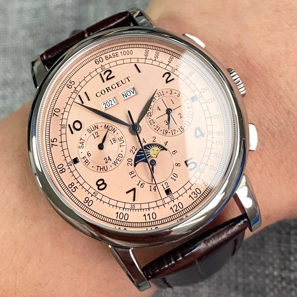 Montre automatique pour hommes Multification Date jour mois année 316L montre mécanique pour hommes boîtier poli indicateur jour/nuit 42mm