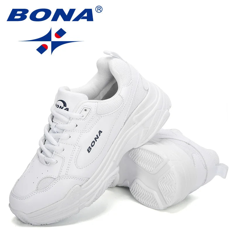 Baskets Femme Blanches Plateforme - Chaussures Plates Décontractées