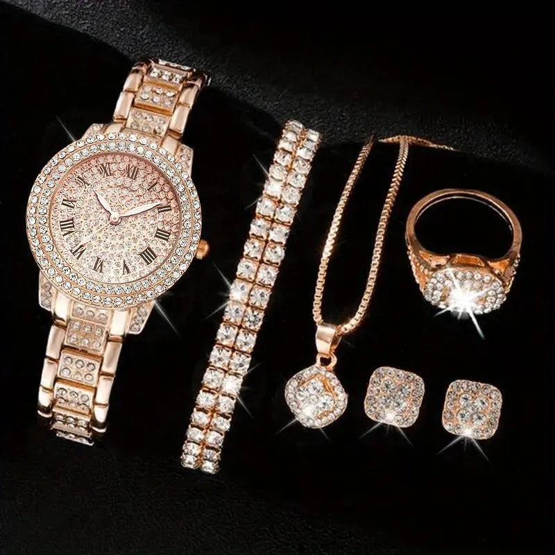 Décontracté dames Quartz Montre-Bracelet Bracelet ensemble 6 pièces ensemble femmes Montre horloge cadran romain marque de luxe Design femmes Montre Femme Reloj