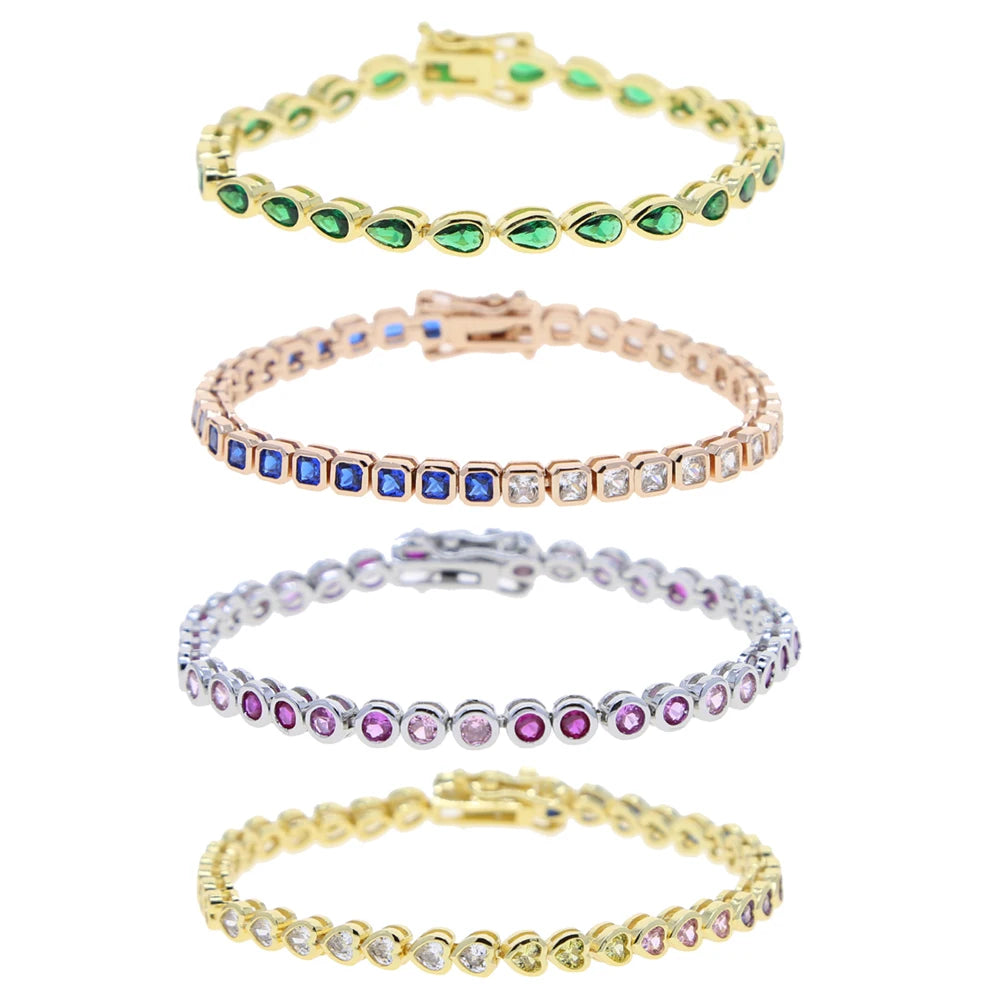 Bracelet en zircone cubique 5A CZ, lunette géométrique de différentes formes, chaîne de Tennis, bijoux classiques à la mode pour femmes
