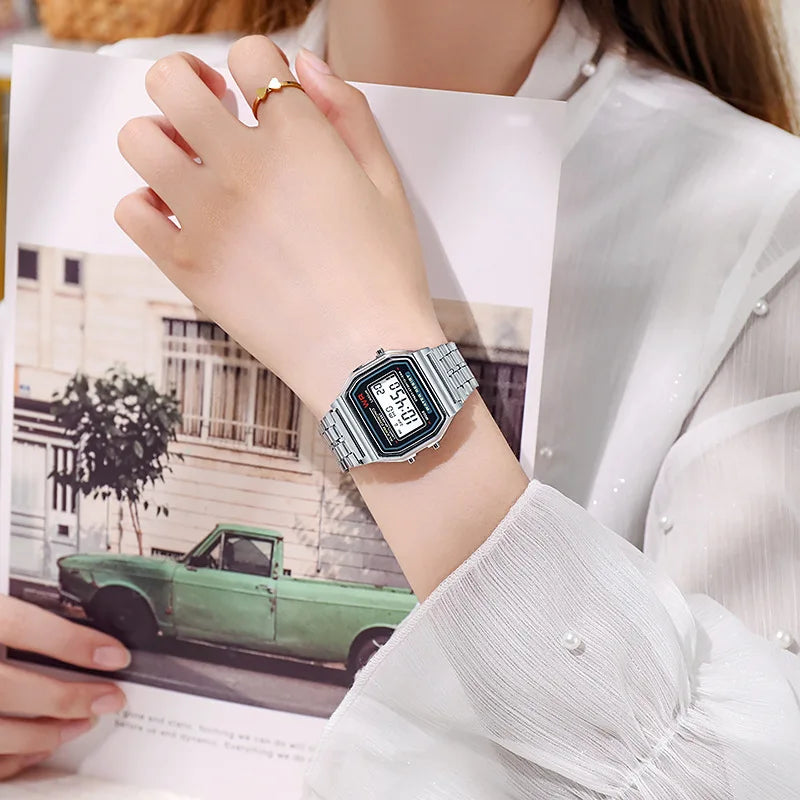 Montres de luxe en or Rose pour femmes, affichage numérique électronique, Style rétro, horloge pour hommes