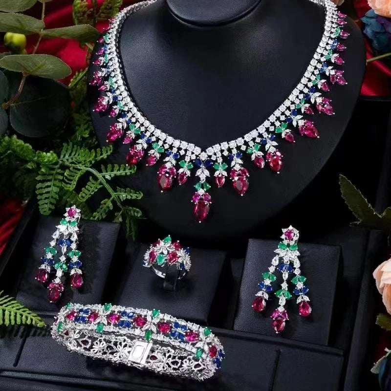 Ensemble de bijoux de mariée de luxe avec zircon cubique contre-indiqué, 4 pièces, vente chaude, Dubaï, 2024