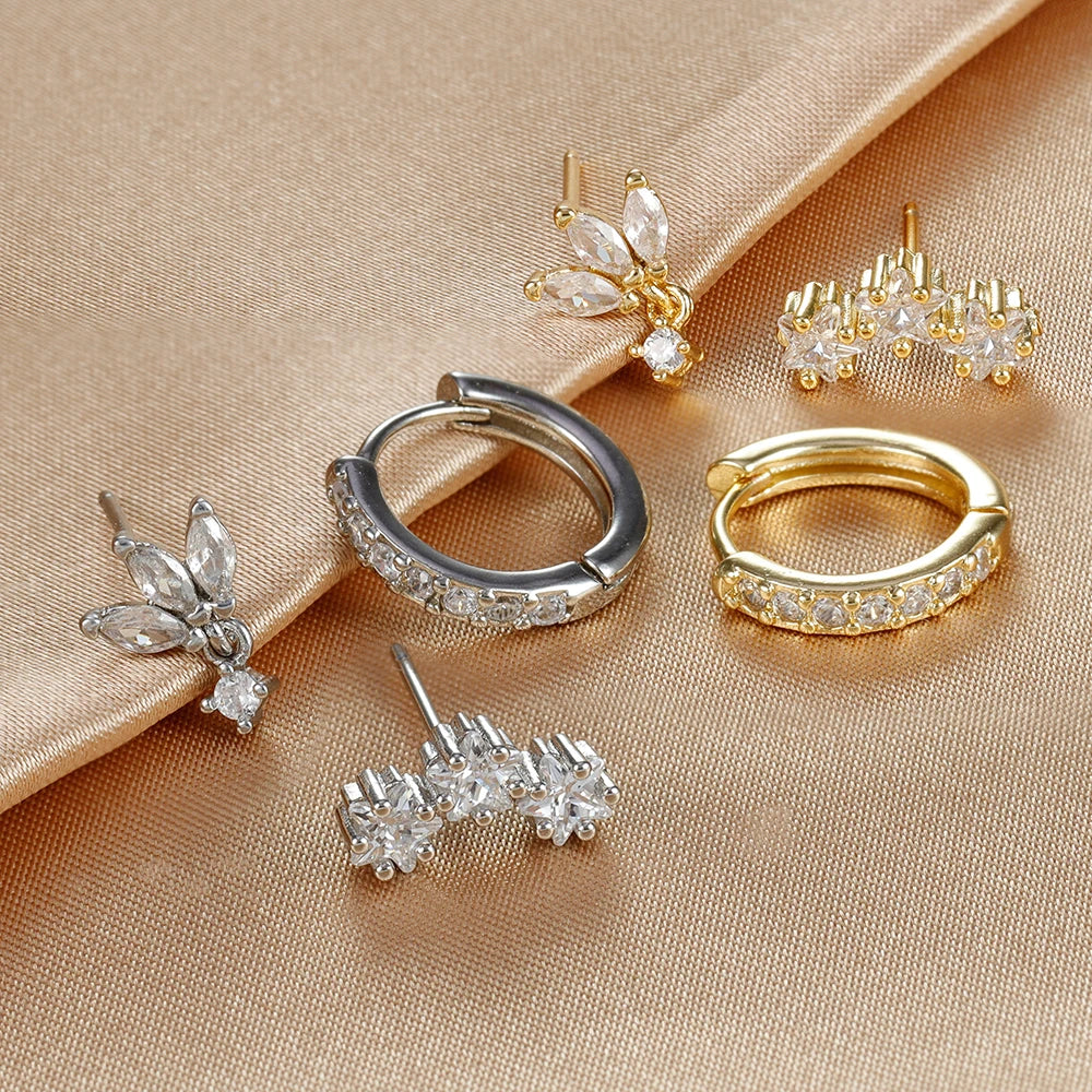 3 pièces de luxe étoile pendentif Piercing boucles d'oreilles ensemble pour les femmes en acier inoxydable Zircon Punk clous d'oreille boucle d'oreille dame bijoux aretes