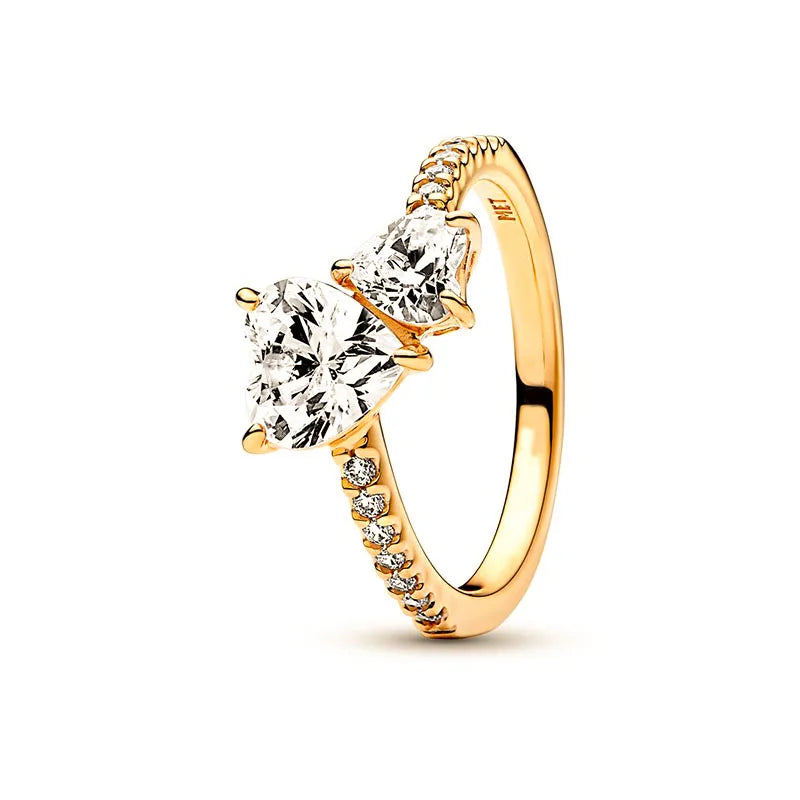 Bague en argent plaqué or 18 carats pour femmes, en forme de cœur, en Zircon, bijoux fins, cadeaux d'anniversaire, de saint-valentin, 925