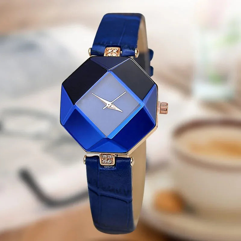 Créatif Design décontracté femmes Montre bracelet en cuir bleu Montre multicolore analogique Quartz montres dames Reloj Mujer Montre Femme