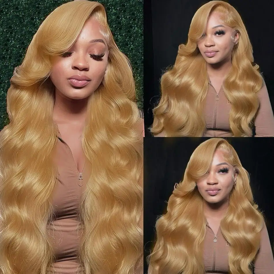 Perruque Lace Front Wig Body Wave brésilienne naturelle, cheveux humains, couleur blond miel, 13tage, #27, 13x6, pre-plucked, pour femmes