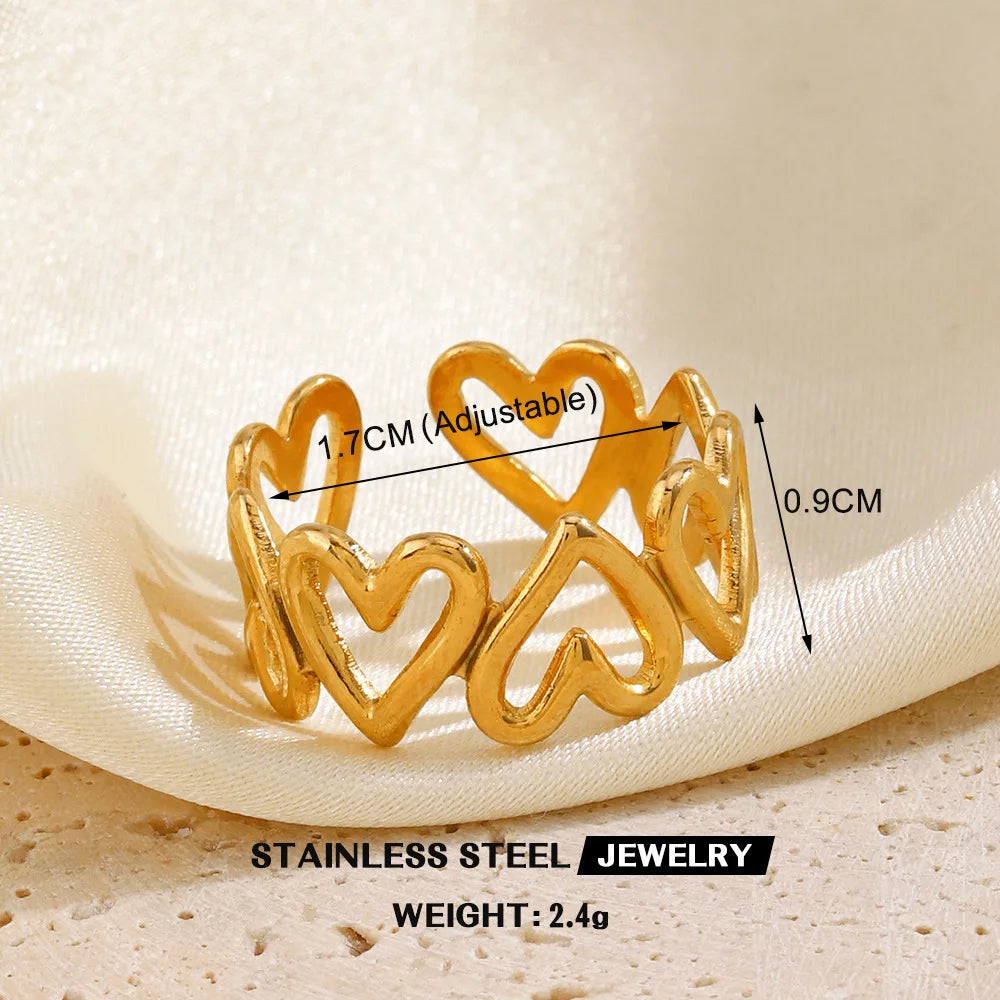 Bague en forme de cœur en acier inoxydable pour femmes, couleur or, anneau creux en métal, Bijoux étanches, cadeau pour petite amie