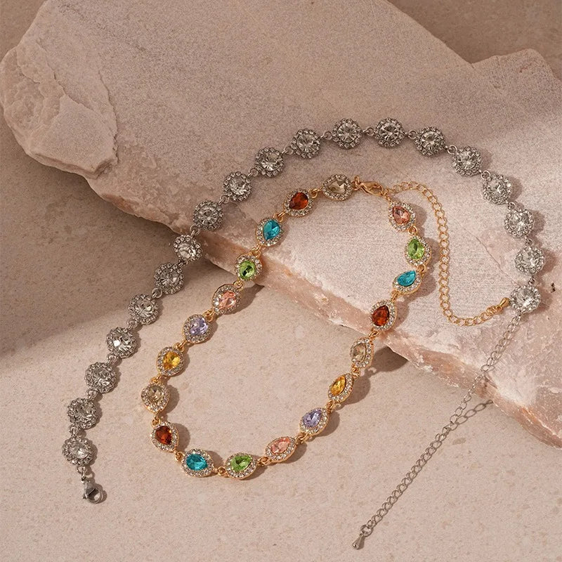 Rotterdam Kly-Collier Ras du Cou avec Strass Colorés, Géométrique, Rond, Carré, Clip, Bijoux de Mariage pour Femme Patiente