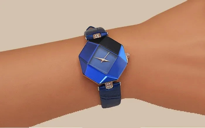 Créatif Design décontracté femmes Montre bracelet en cuir bleu Montre multicolore analogique Quartz montres dames Reloj Mujer Montre Femme