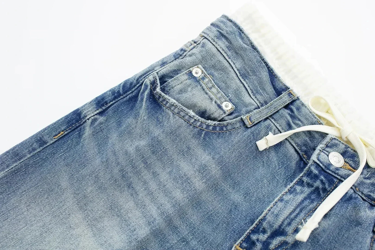 Jean Patchwork Premium Lencensa Femme - Denim Haute Qualité Taille Moyenne