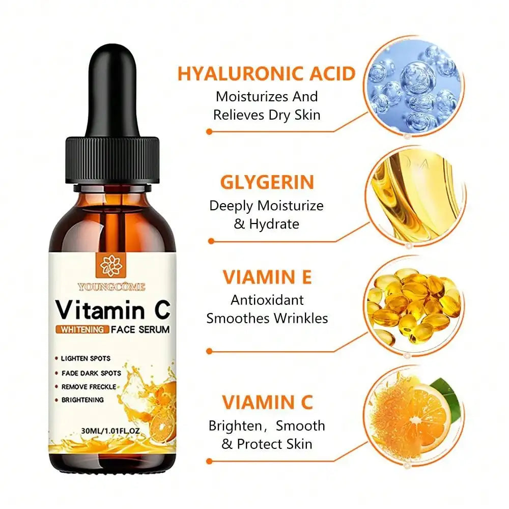 L'essence pour le visage à la vitamine C contient l'acide hyaluronique dissolvant de taches foncées réparation hydratante Essence Anti-âge soins de la peau du visage 30ml