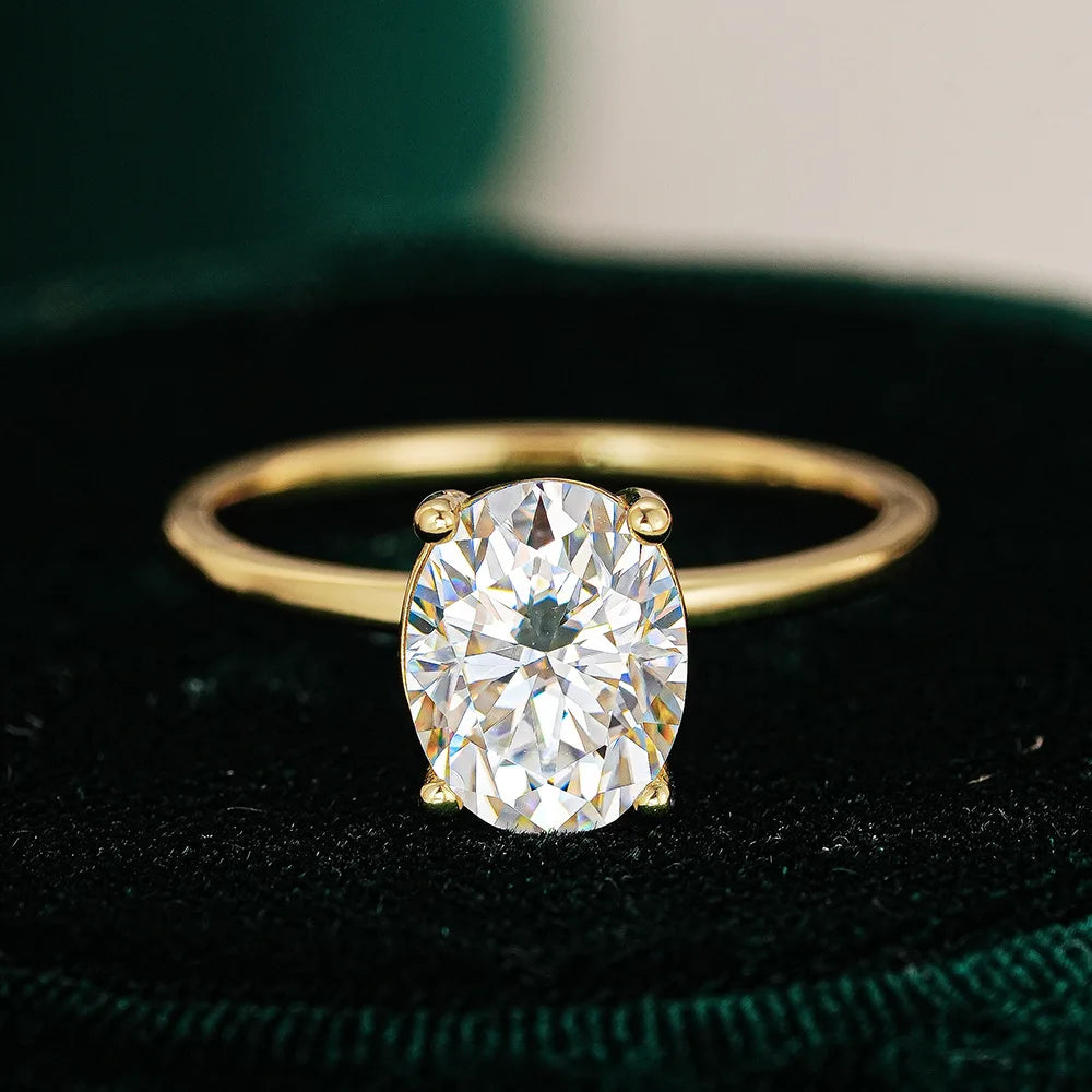Bague Ovale Or 18K Moissanite 2ct - Sertissage 4 Griffes Premium
