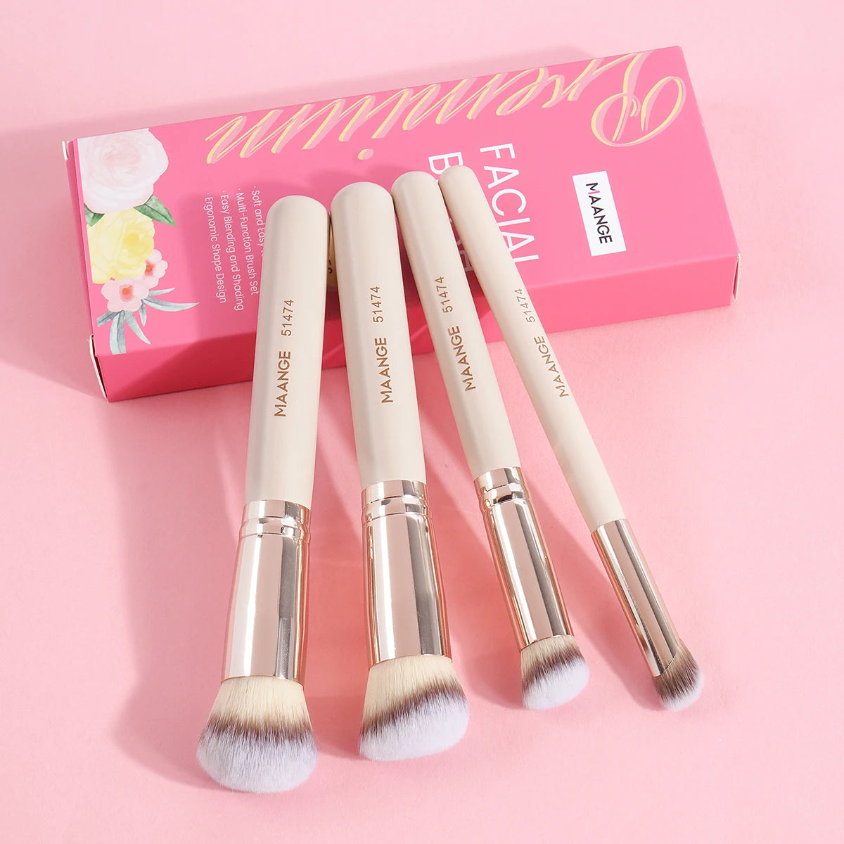 MAANGE-Kit de pinceaux de maquillage pour le visage pour femme, correcteur de fond de teint, poils doux, outil de beauté impeccable, coffret cadeau, 4 pièces