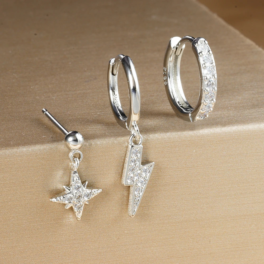 3 pièces de luxe étoile pendentif Piercing boucles d'oreilles ensemble pour les femmes en acier inoxydable Zircon Punk clous d'oreille boucle d'oreille dame bijoux aretes
