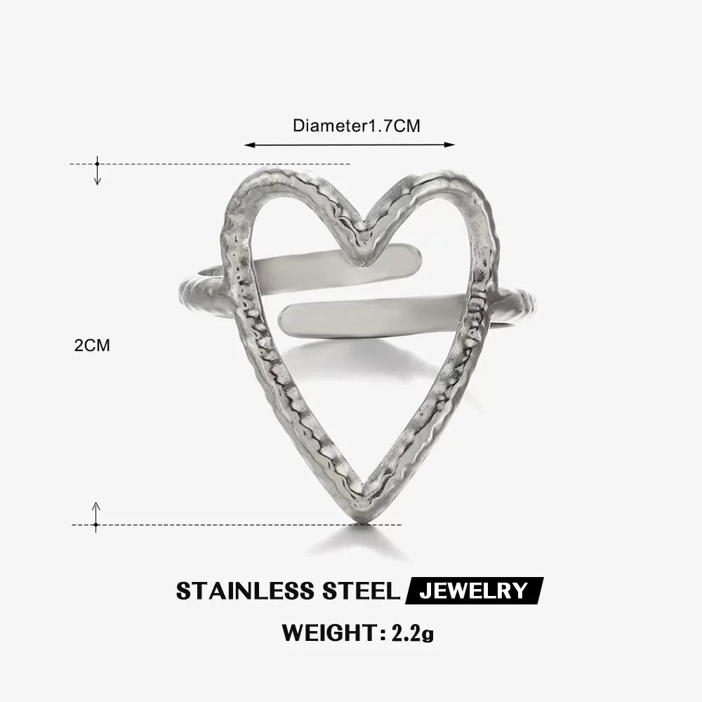 Bague en forme de cœur en acier inoxydable pour femmes, couleur or, anneau creux en métal, Bijoux étanches, cadeau pour petite amie