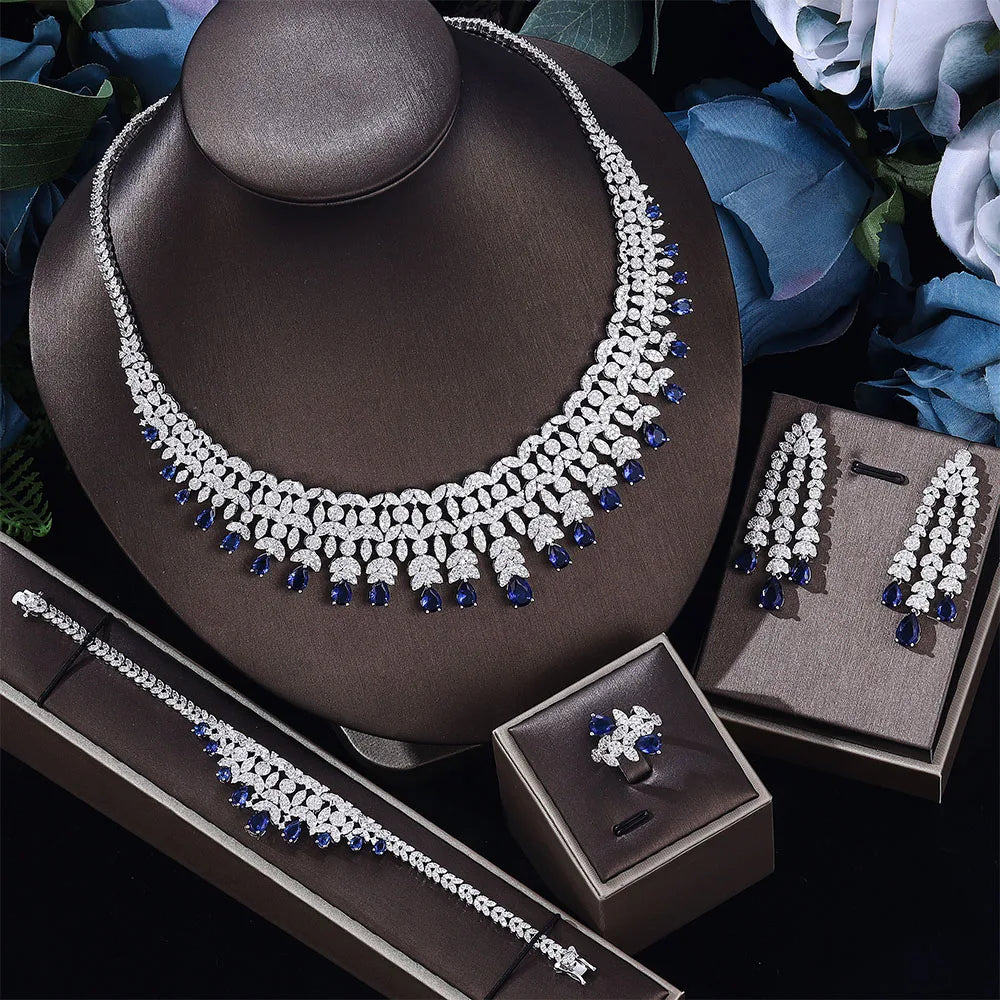 Ensemble de bijoux de mariée de luxe avec zircon cubique contre-indiqué, 4 pièces, vente chaude, Dubaï, 2024
