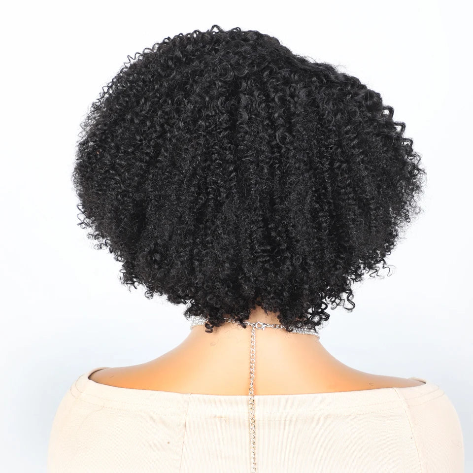 Perruque Bob Lace Wig Péruvienne Naturelle pour Femme Africaine, Cheveux Crépus Bouclés, Deep Curly, Baby Hair, Pixie Water Wave