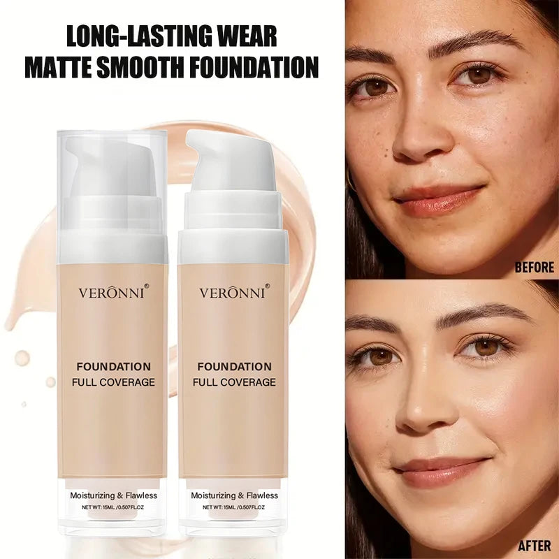 Kit de maquillage pour le visage, 3 pièces, comprend un fond de teint liquide à couverture complète de 15ml, primaire de maquillage hydratant et une poudre libre, résistant à la sueur
