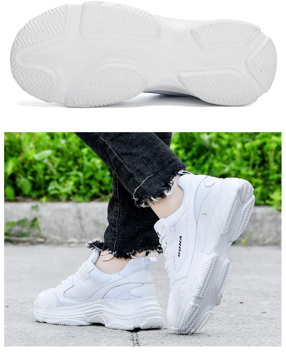 Baskets Femme Blanches Plateforme - Chaussures Plates Décontractées